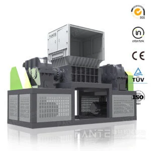 Double shaft shredder for shredding plastic, metal, car shells, tires, e-waste and wood