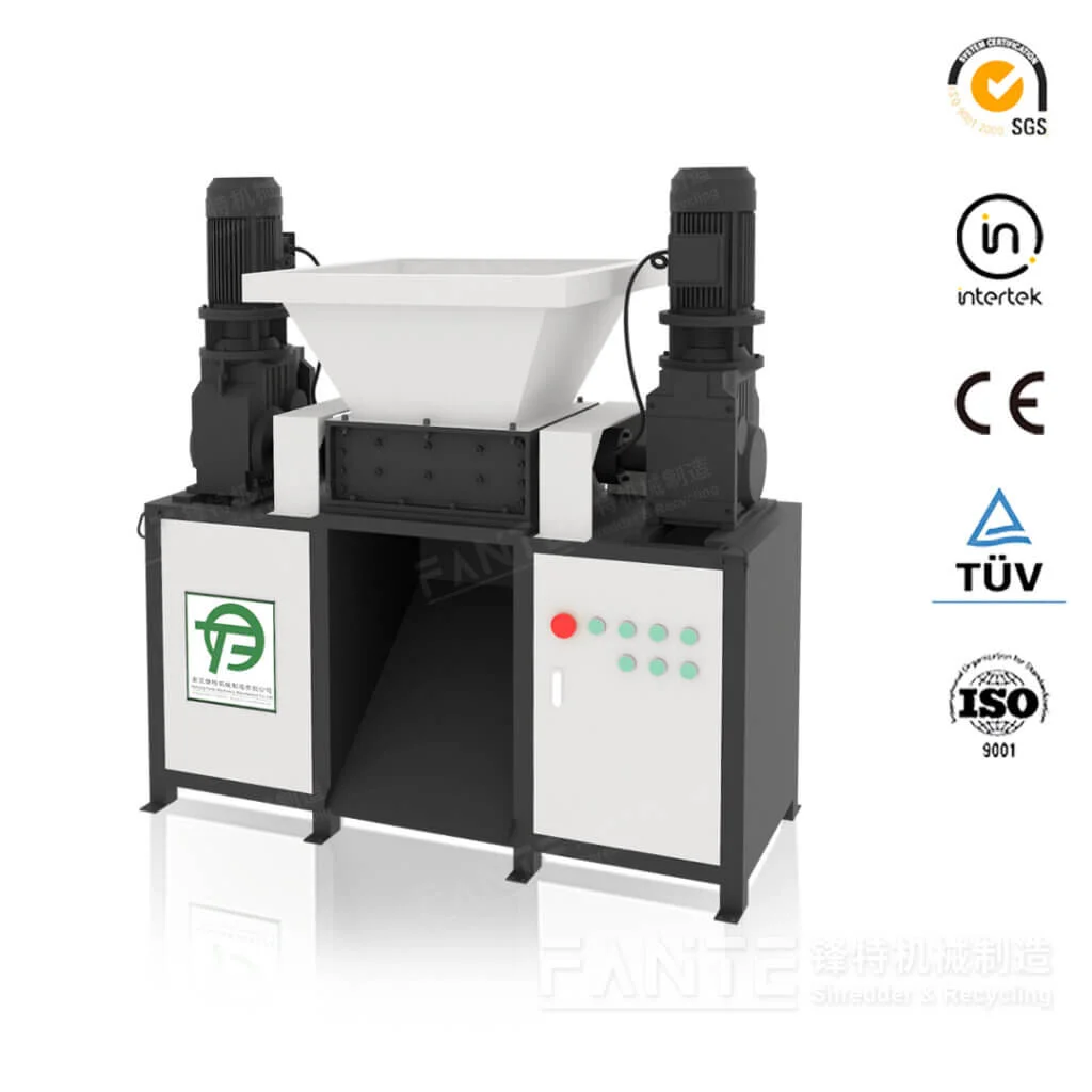 Mini shredder machine designed for paper, rubber, metal, and plastic recycling applications
