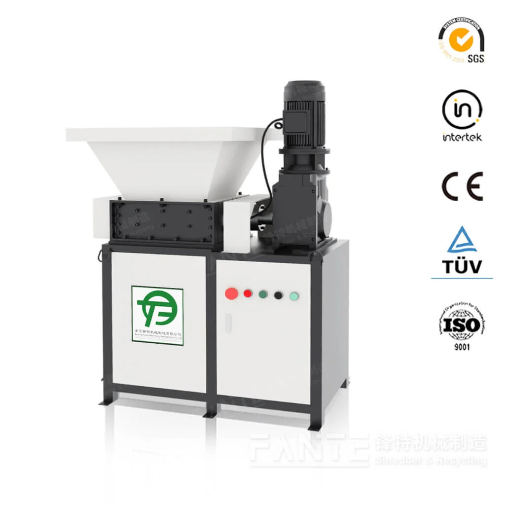Mini shredder machine designed for paper, rubber, metal, and plastic recycling applications