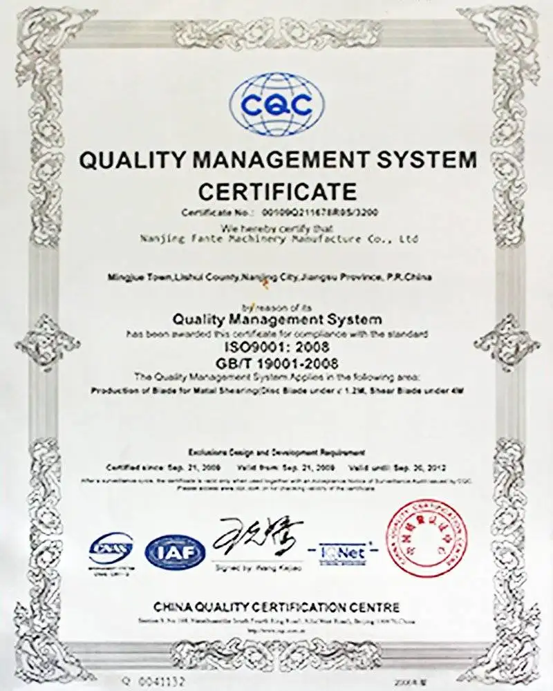 fante machinery ISO9001