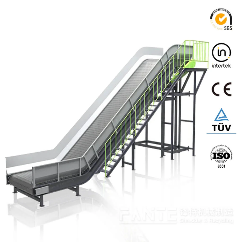 Chain conveyor move materials forward by a continuous chain driven by sprockets at both ends of the conveyor