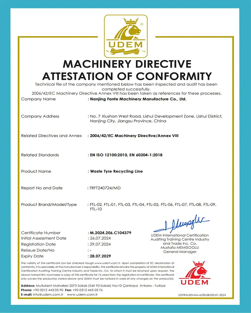 Waste Tyre Recycling Line CE