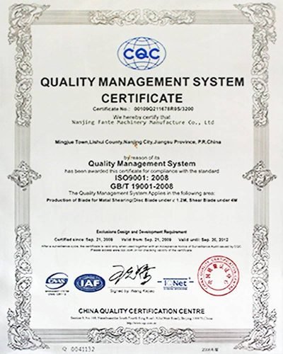 fante machinery ISO9001