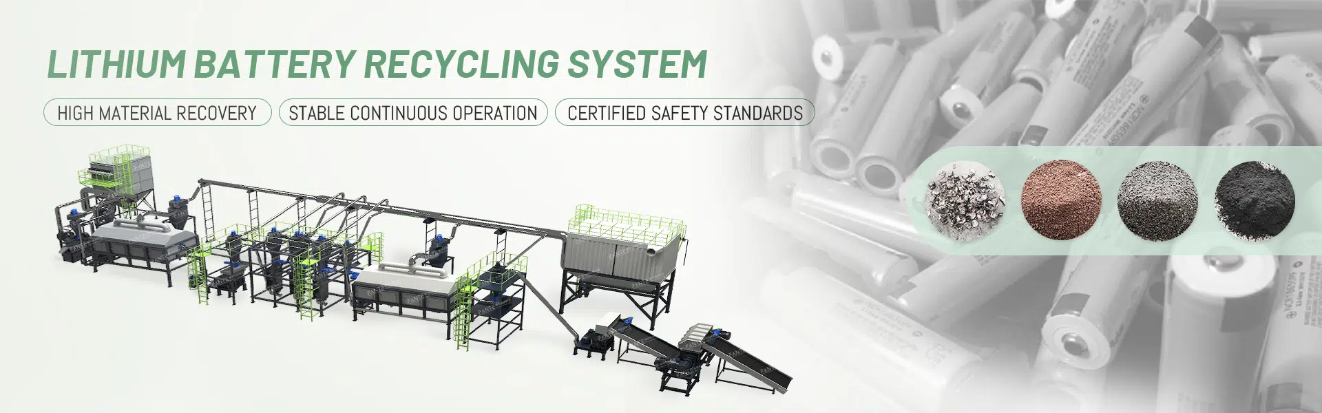 Lithium battery recycling equipment in a high-capacity manufacturing facility